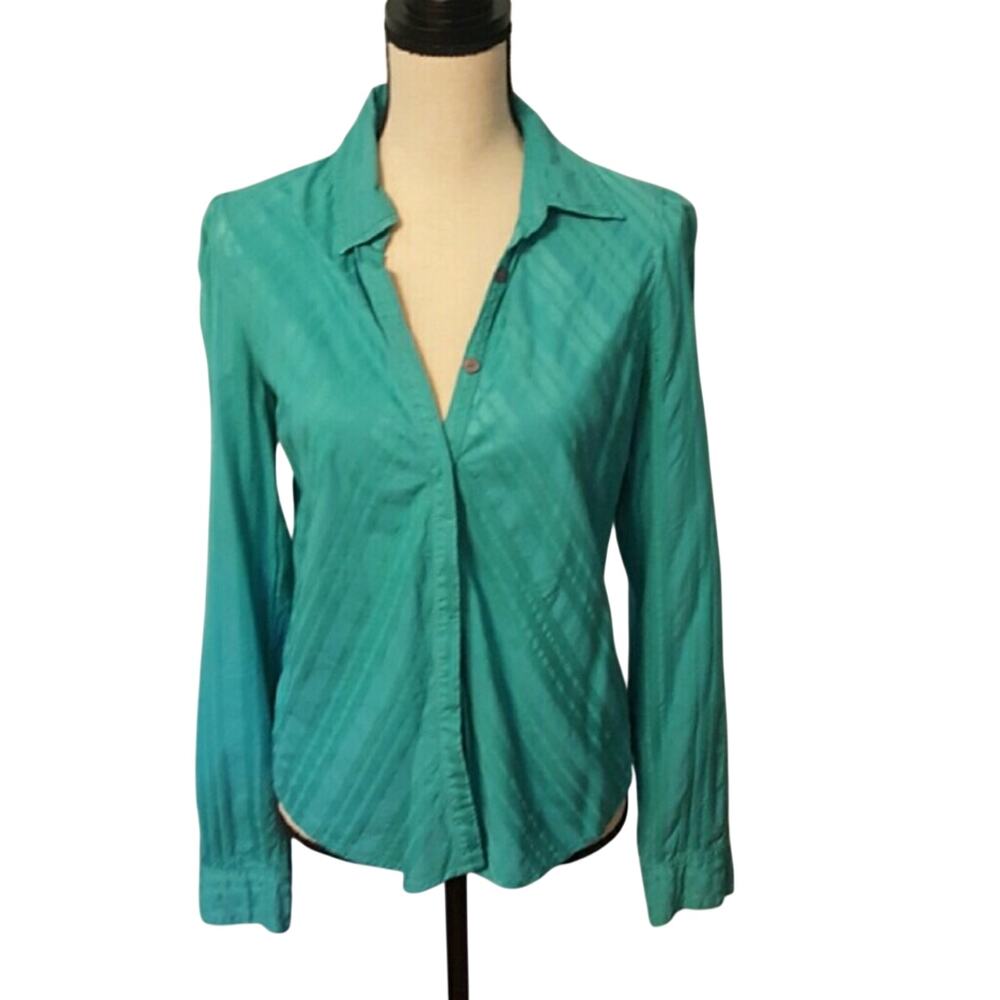 ❤️‍ Armani Exchange Vintage Y2K Turquoise Blue Stripe Button Down Blouse